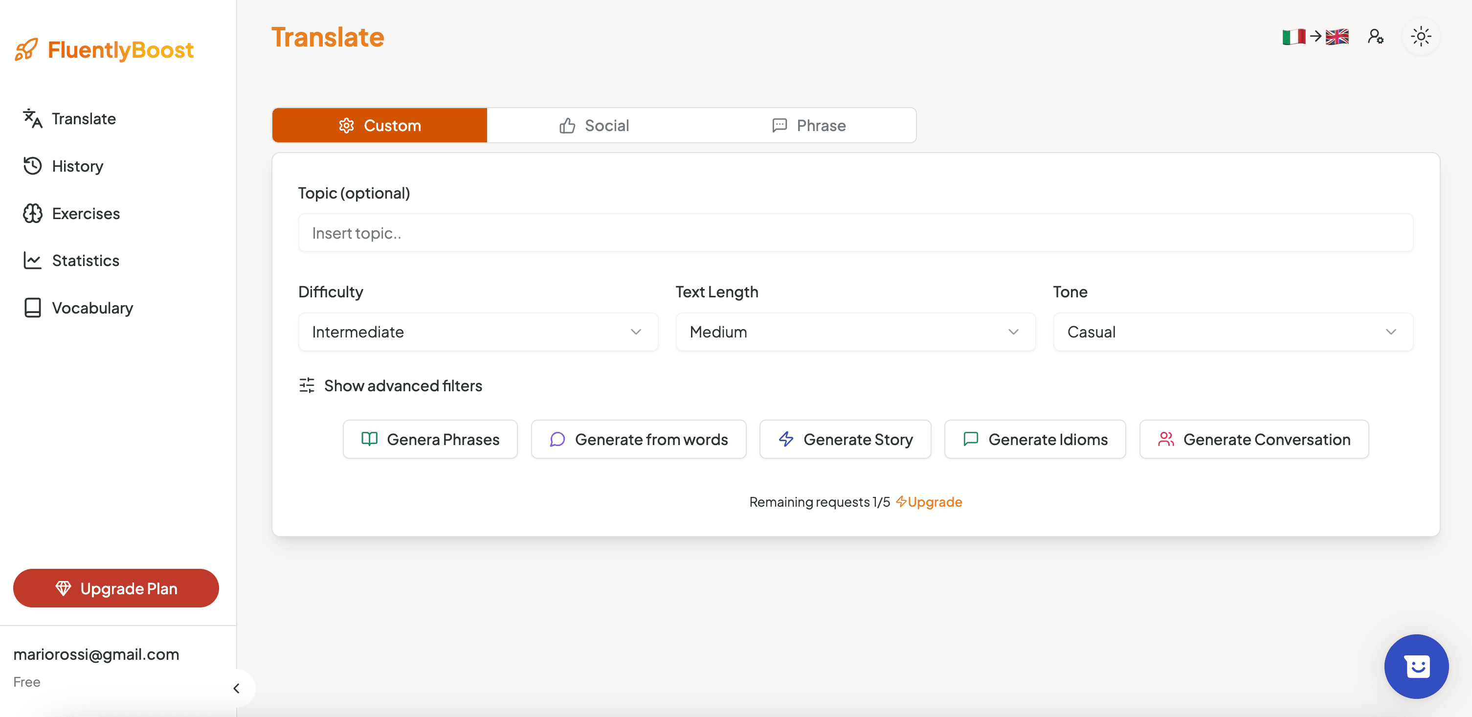 FluentlyBoost Dashboard - Smart Language Learning Platform